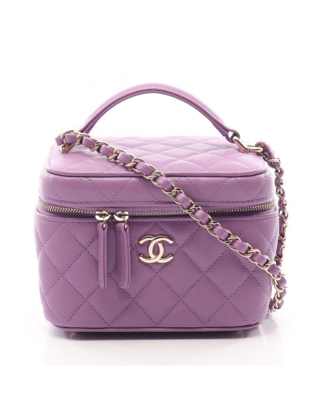 Chanel Handbag Quilted Vanity Bag 2-Way Purple Caviar Leather Small Chain